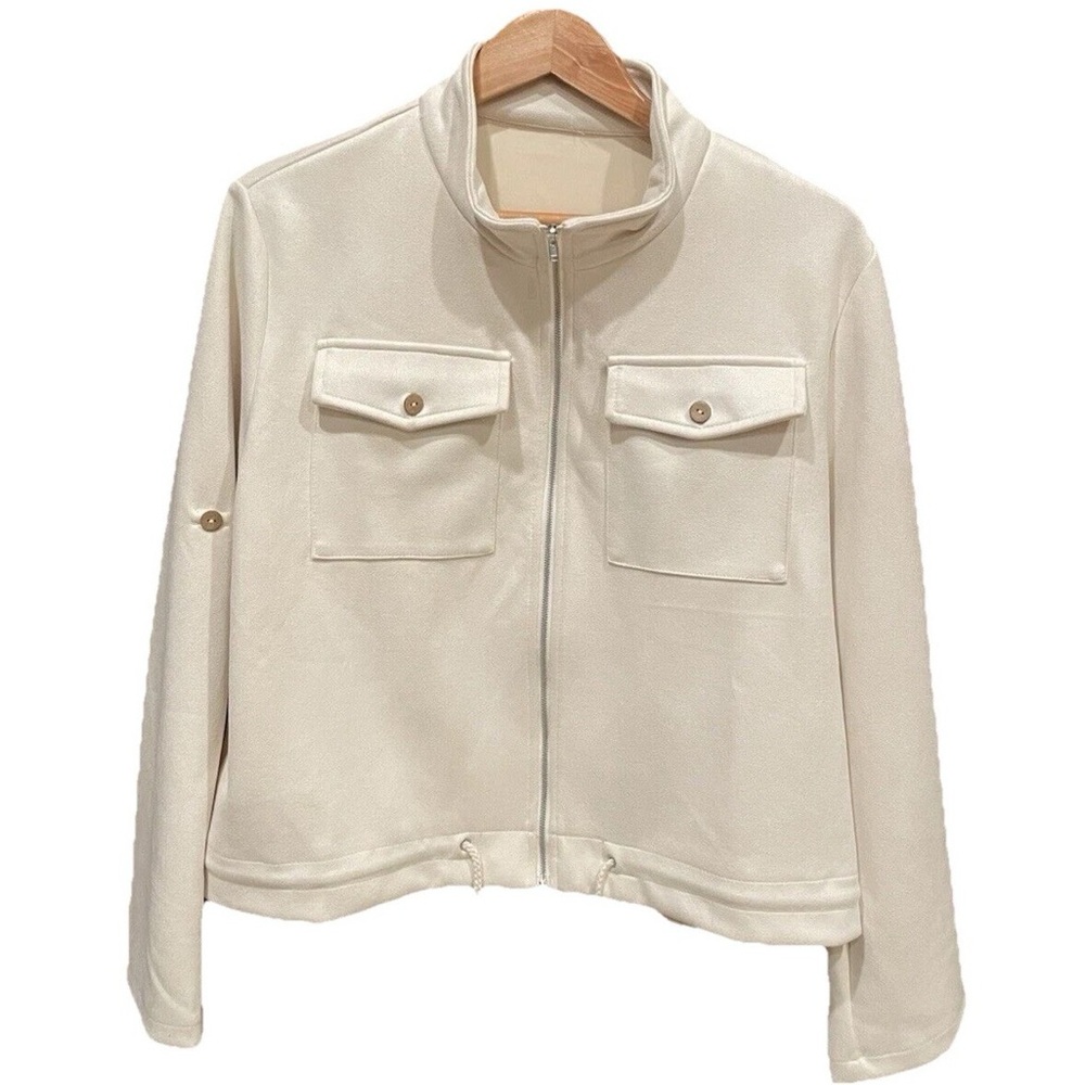 Women's Microfiber | Cream Jacket | Roll Tab Sleeves| Drawstring Waist